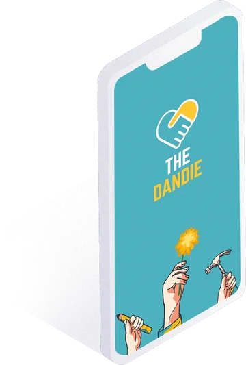 The Dandie app splash screen on a phone
